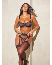 Load image into Gallery viewer, Azalea Underwire Embroidered Bra, Garter Belt &amp; G-string Cheri Holiday/black