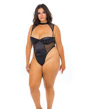 Load image into Gallery viewer, Josephine High Leg Teddy W/removable Fishnet Collared Harness Black