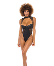 Load image into Gallery viewer, Josephine High Leg Teddy W/removable Fishnet Collared Harness Black