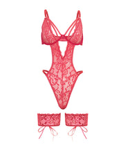 Load image into Gallery viewer, Genesis Lace Underwire Teddy w/Lace Garter Stays - Raspberry