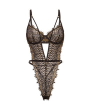 Load image into Gallery viewer, Greta Snake Eyelash Lace Teddy - Black/Gold