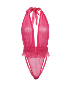 Maylah Mesh & Lace Halter Teddy - Pink