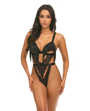 Load image into Gallery viewer, Annika Open Cup Teddy w/Fringe Detail - Black