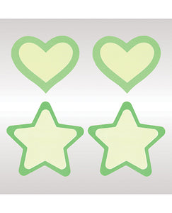 Glow in the Dark Peekaboos Hearts & Stars Pasties – Hot Pink or Green k - 2 pairs -