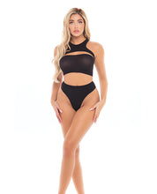 Load image into Gallery viewer, Pink Lipstick Divine Bandeau, Harness Top, &amp; High Waist Thong Black O/S