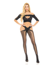 Load image into Gallery viewer, Pink Lipstick All Slashed Out Top, G-String &amp; Pantyhose Black O/S