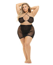 Load image into Gallery viewer, Pink Lipstick Hold On Tight Halter Bra &amp; Skirt Black
