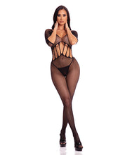 Load image into Gallery viewer, Pink Lipstick Amplify Crotchless Bodystocking Black