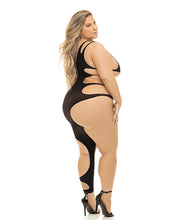 Load image into Gallery viewer, Pink Lipstick Show You How Cut Out Bodystocking Black