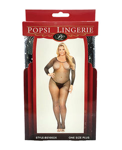 Rhinestone Fishnet Full Sleeved Bodystocking Black QN