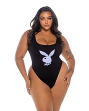 Load image into Gallery viewer, Playboy Scoop Neck Teddy w/Thong Back &amp; Bunny Logo - Black/Lavender