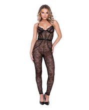 Load image into Gallery viewer, Chantilly Stretch Lace Sleeveless Catsuit W/satin Trim Black