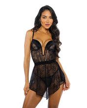 Load image into Gallery viewer, Belle Noir Chantilly Lace and Satin Garter Skirt 3 pc Set - Black