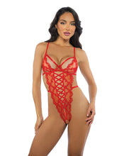 Load image into Gallery viewer, Baroque Heart Embroidered Lace Teddy - Red