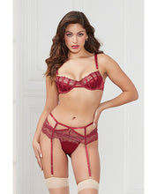 Load image into Gallery viewer, Stretch Satin &amp; Lace Balconette Cup &amp; Garter Panty Wine