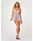Sheer Mesh & Lace Demi Cup Babydoll & Thong Lavender