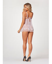 Load image into Gallery viewer, Sheer Mesh &amp; Lace Demi Cup Babydoll &amp; Thong Lavender
