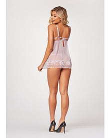 Sheer Mesh & Lace Demi Cup Babydoll & Thong Lavender