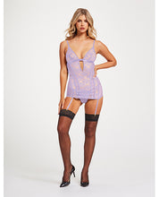 Load image into Gallery viewer, Lace &amp; Mesh Triangle Cup Chemise W/garters &amp; Thong