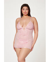 Load image into Gallery viewer, Floral Mesh Chemise &amp; G-string Pink