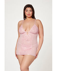 Floral Mesh Chemise & G-string Pink