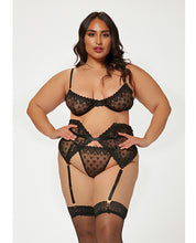Load image into Gallery viewer, Valentines Heart Embroidered Mesh Bra, Waspie &amp; Panty Black