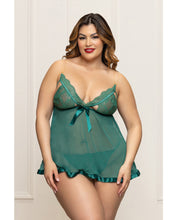 Load image into Gallery viewer, Lace and Mesh Babydoll w/Gold Straps &amp; Thong - Green 1X/2X