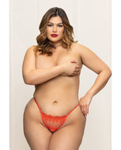 Load image into Gallery viewer, Embroidered Lace Open Crotch Thong w/Gold Accents - Red 1X/2X