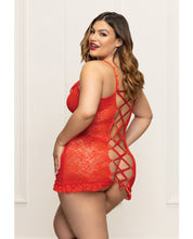 Load image into Gallery viewer, Lace Chemise w/Ruffle Trim &amp; G-String - Red QN