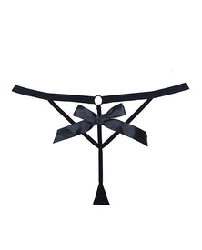 Adore Black Tie Mesh Front W-flounce Open Bow Back Panty Black O-s