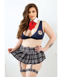 Play Learning Curves Bowtie, Top, Gartered Skirt, G-string Blue