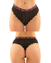 Load image into Gallery viewer, Vibes Buddy Sexy Bitch Lace Panty &amp; Micro Thong Black-pnk  