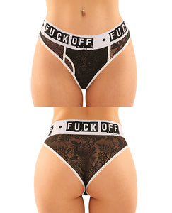 Vibes Buddy Fuck Off Lace Boy Brief & Lace Thong Black