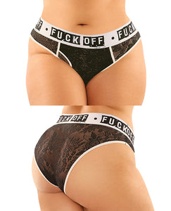 Vibes Buddy Fuck Off Lace Boy Brief & Lace Thong Black Qn