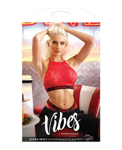 Vibes Extra Spicy Halter Bralette & Cheeky Panty Chili Red M-l