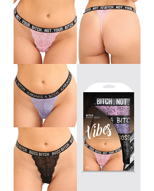 Vibes Bitch 3 Pack Lace Panty Assorted Colors O-s