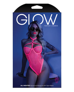 Glow Black Light Harness Mesh Body Suit Neon Pink L-xl