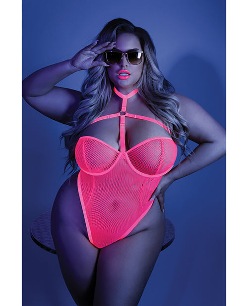 Glow Black Light Harness Mesh Body Suit Neon Pink Qn