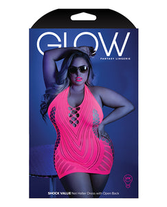 Glow Black Light Net Halter Dress Neon Pink Qn