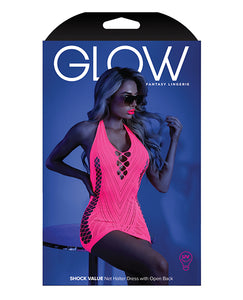 Glow Black Light Net Halter Dress Neon Pink O-s