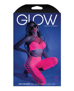 Glow Black Light Cropped Cutout Halter Bodystocking Neon Pink O-s