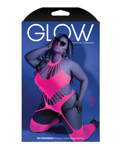 Glow Black Light Footless Teddy Bodystocking Neon Pink Qn