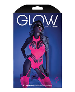 Glow Black Light Footless Teddy Bodystocking Neon Pink