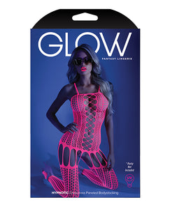 Glow Black Light Criss Cross Paneled Bodystocking Neon Pink O-s