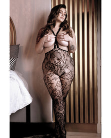 Sheer Fantasy Floral Lace Suspender Stockings W-stud Detail Black O-s