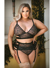 Tease Kelsey Lace Bralette, Garterbelt & Panty - Plus Size