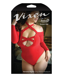 Vixen Havana Nights Long Sleeve Bodysuit W-snap Closure Red Qn